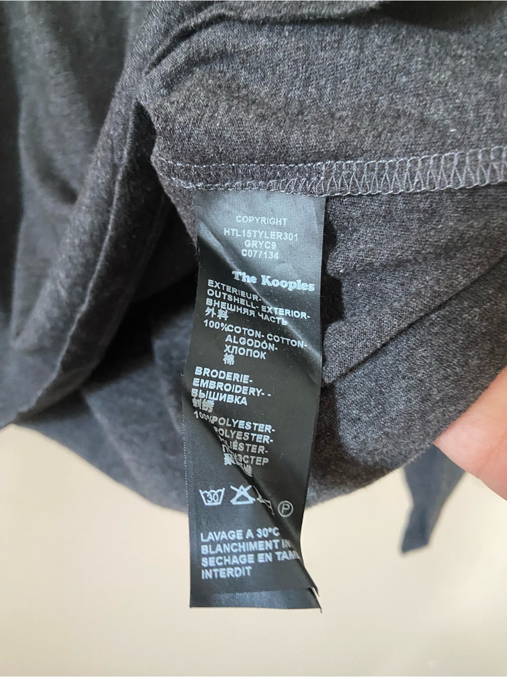 The Kooples Charcoal Gray Embroidered Dragon Long Sleeve Tee Shirt Large - Picture 3 of 5